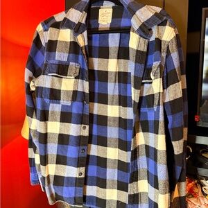 Blue and Black Plaid Flannel Shirt